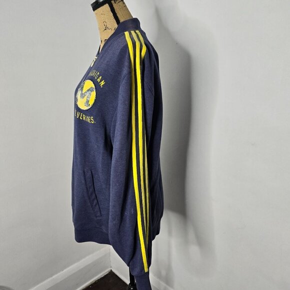 Adidas Michigan Wolverines Classic Striped Sleeve Zip Up Sweatshirt Large - Picture 5 of 10